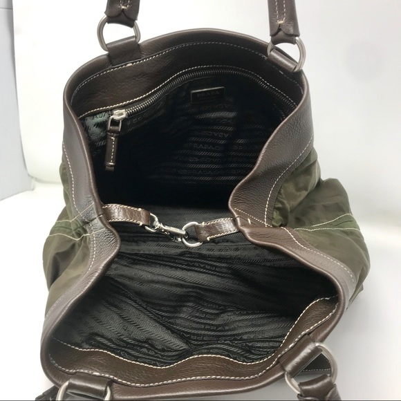 *SOLD* Prada Green Nylon & Brown Leather Twin Handle Bag - Picture 9 of 12